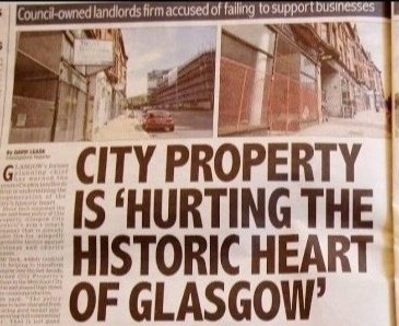 The heritage 🐘 in the room #GCCHIGHSTCRISIS exposed by High Street small businesses 2013 Shops vacant & rotting Inordinately high turnover of small businesses destroyed by rot/rent hikes Cause: Glasgow Council landlord @Citypropertyllp Action taken: None Result: