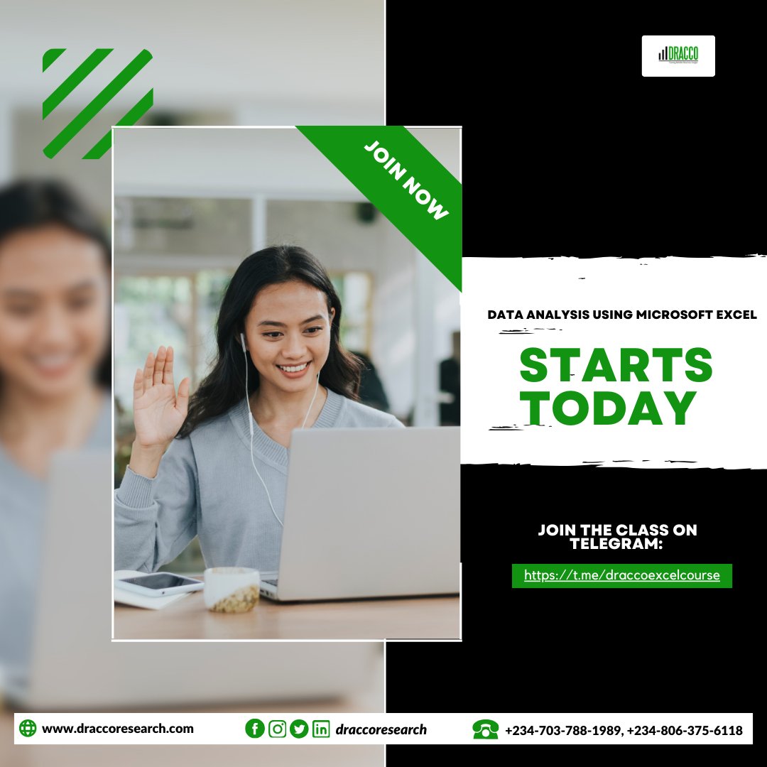 DraccoResearch's tweet image. Join us for our MS Excel class starting today at 7pm (W.A.T)! Let's embark on a journey in data analysis using Excel.
You can still register your interest and join the class on Telegram: t.me/draccoexcelcou…
#Excel #DataAnalysis #LearnWithData #DraccoResearch #WorldWar3 #Iran