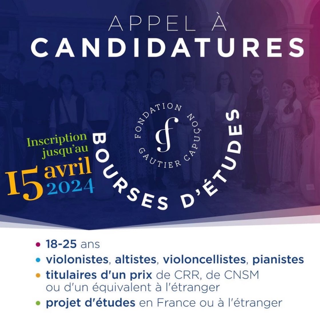 🎶📝 @FondationGC Clôture des inscriptions demain 15 Avril ! Deadline for applications tomorrow April 15th ! @Fondationfrance @danutapieter