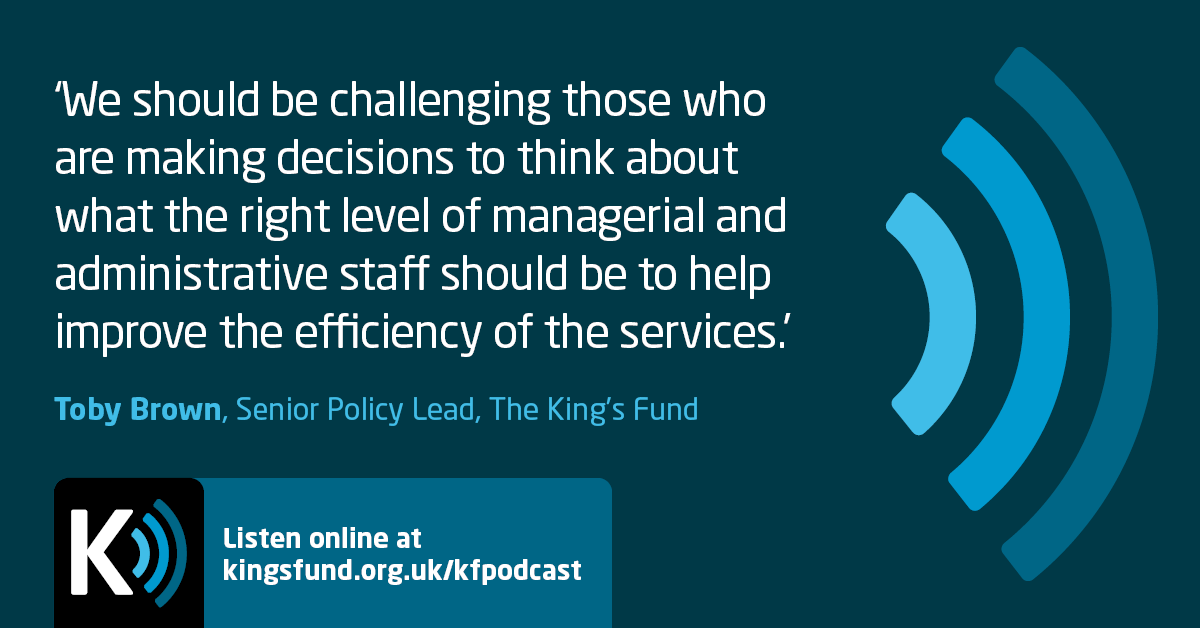 #NHSPerformance was a key talking point the latest #KFPodcast. @T0B0 spoke about challenging leaders to think about what the right number of managerial and admin staff should be to run services efficiently and boost productivity. Listen to find out more. link.chtbl.com/next-general-e…