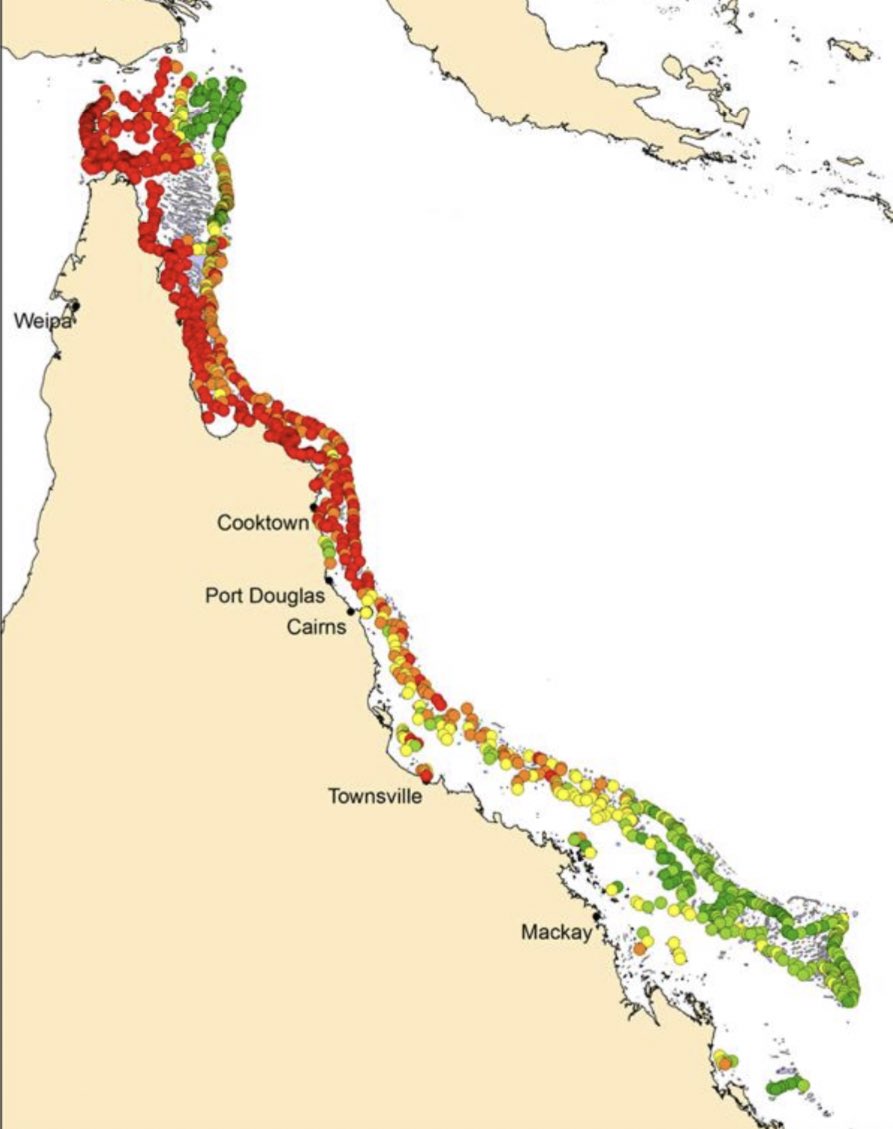 Waiting patiently for something more tangible from @aims_gov_au and @gbrmarinepark

Such as the 5th map of mass coral bleaching on the Great Barrier Reef in just 8 years.

This year is even worse than 2016: