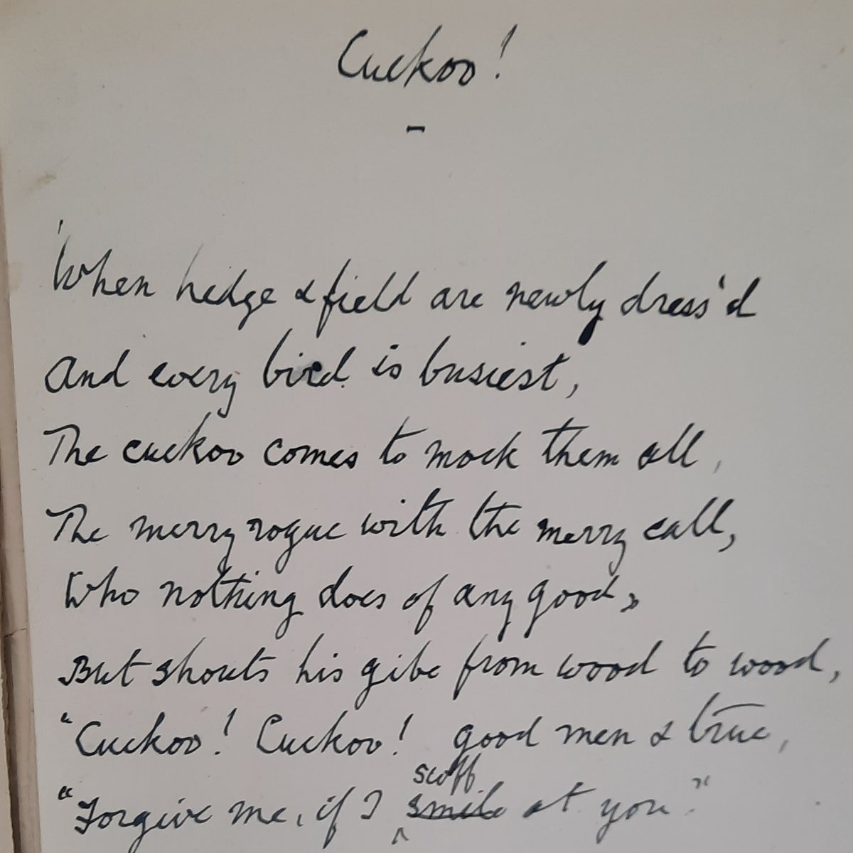 The 14th April is St Tiburtius' Day, when traditionally the first cuckoo of the year should be heard. This poem about the Cuckoo dates from the 1920s and is by Godfrey Fox Bradby, a member of the Bradby family of Hamble (46A06/A9/7/1) #hampshirearchives #hampshireheritage