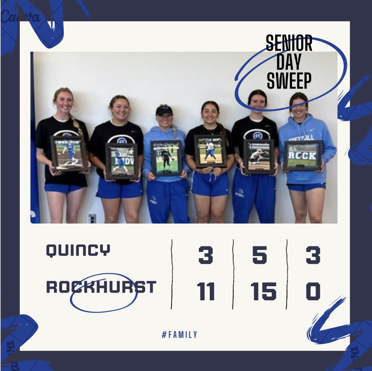 Rockhurst Softball (@rockusoftball) on Twitter photo And that’s a #SeniorDay SWEEP!
<a href="/jaylapierce10/">Jayla Pierce</a> walks it off with a two run 💣 in the 6th for an 11-3 run rule WIN!!! (her 2nd of the day!)
Bring out the 🧹🧹 and THANK YOU SENIORS!!!
Also, THANK YOU fans, alumni, parents, coaches, & admin for helping make Senior Day GREAT! 💙 And that’s a #SeniorDay SWEEP!
<a href="/jaylapierce10/">Jayla Pierce</a> walks it off with a two run 💣 in the 6th for an 11-3 run rule WIN!!! (her 2nd of the day!)
Bring out the 🧹🧹 and THANK YOU SENIORS!!!
Also, THANK YOU fans, alumni, parents, coaches, & admin for helping make Senior Day GREAT! 💙