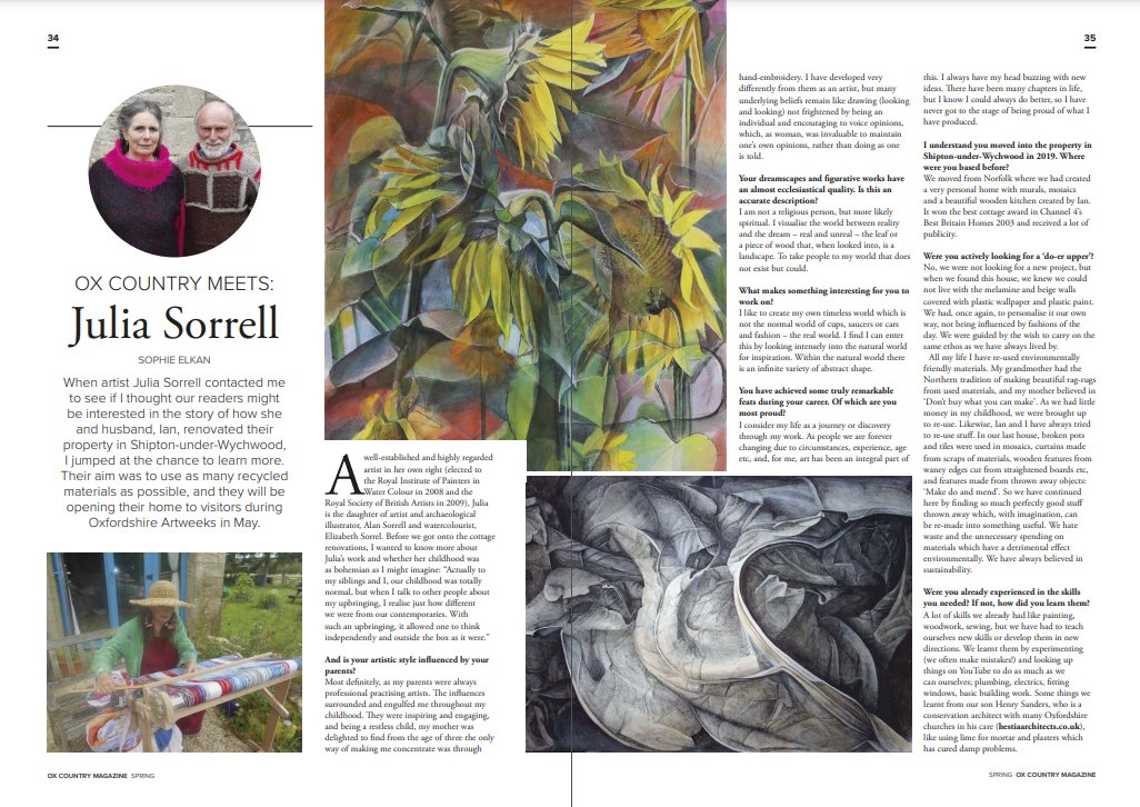 Here's a five minute coffee-time read about artists Julia Sorrell & Ian Sanders from the OX County Spring edition. oxmag.co.uk/articles/ox-co…. They'e exhibiting in Shipton-under-Wychwood (Artweeks listing 85; artweeks.org/v/julia-sorrel…) during Artweeks week 1 (4-12 May).