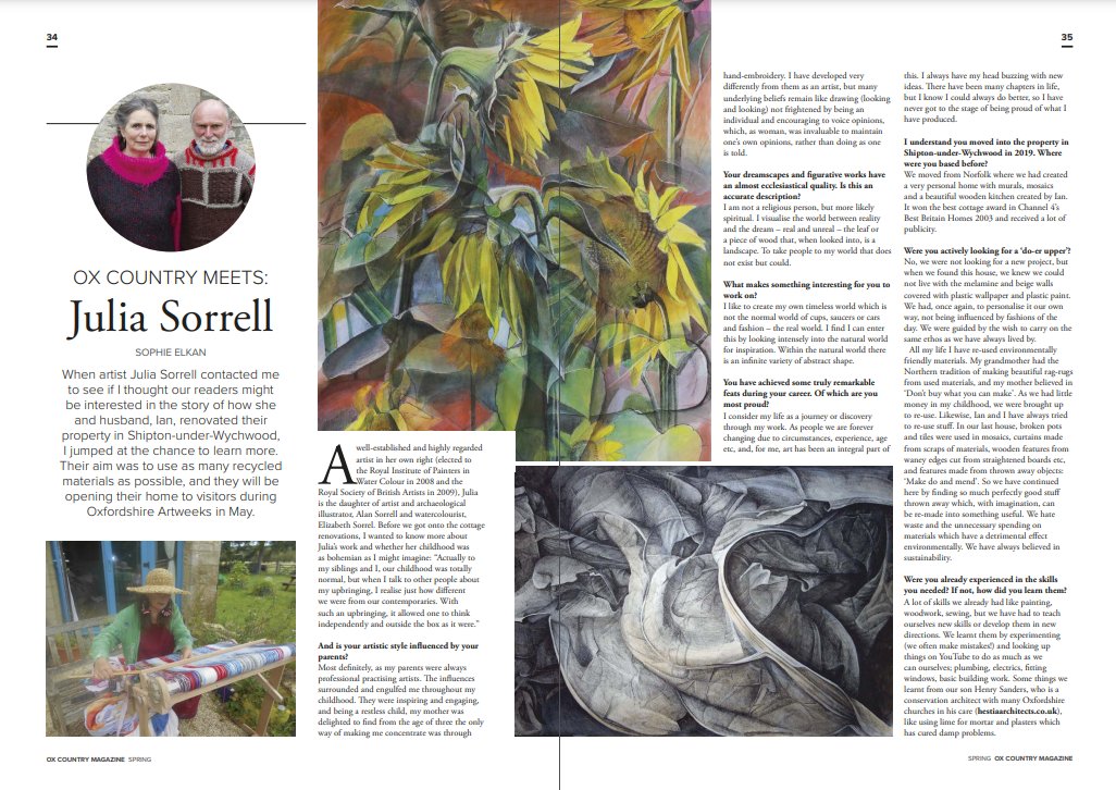 Here's a five minute coffee-time read about artists Julia Sorrell &amp; Ian Sanders from the OX County Spring edition.
oxmag.co.uk/articles/ox-co….
They'e exhibiting in Shipton-under-Wychwood (Artweeks listing 85; artweeks.org/v/julia-sorrel…) during Artweeks week 1 (4-12 May).