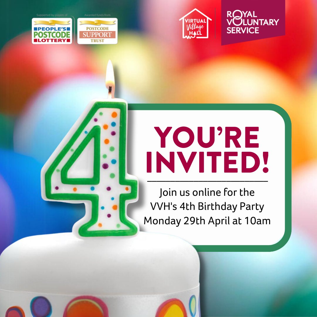 It’s party time! Join us for our @VirtualVillHall’s 4th Birthday 🎉 Tune in on Monday 29 April at 10am to celebrate this special occasion with us. Save the Date and RSVP for the event at: orlo.uk/vGNWe