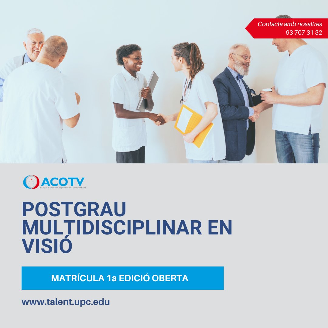 ACOTV's tweet photo. Dirigit a òptics, optometristes, oftalmòlegs, professionals de la salut, educadors, investigadors, audioprotesistes, psicòlegs i osteòpates, el nostre postgrau cerca ments curioses i col·laboratives que vulguin explorar la visió.
Contacta sense compromís al 93 707 31 32🌟 https://t.co/hXUrZsehPb