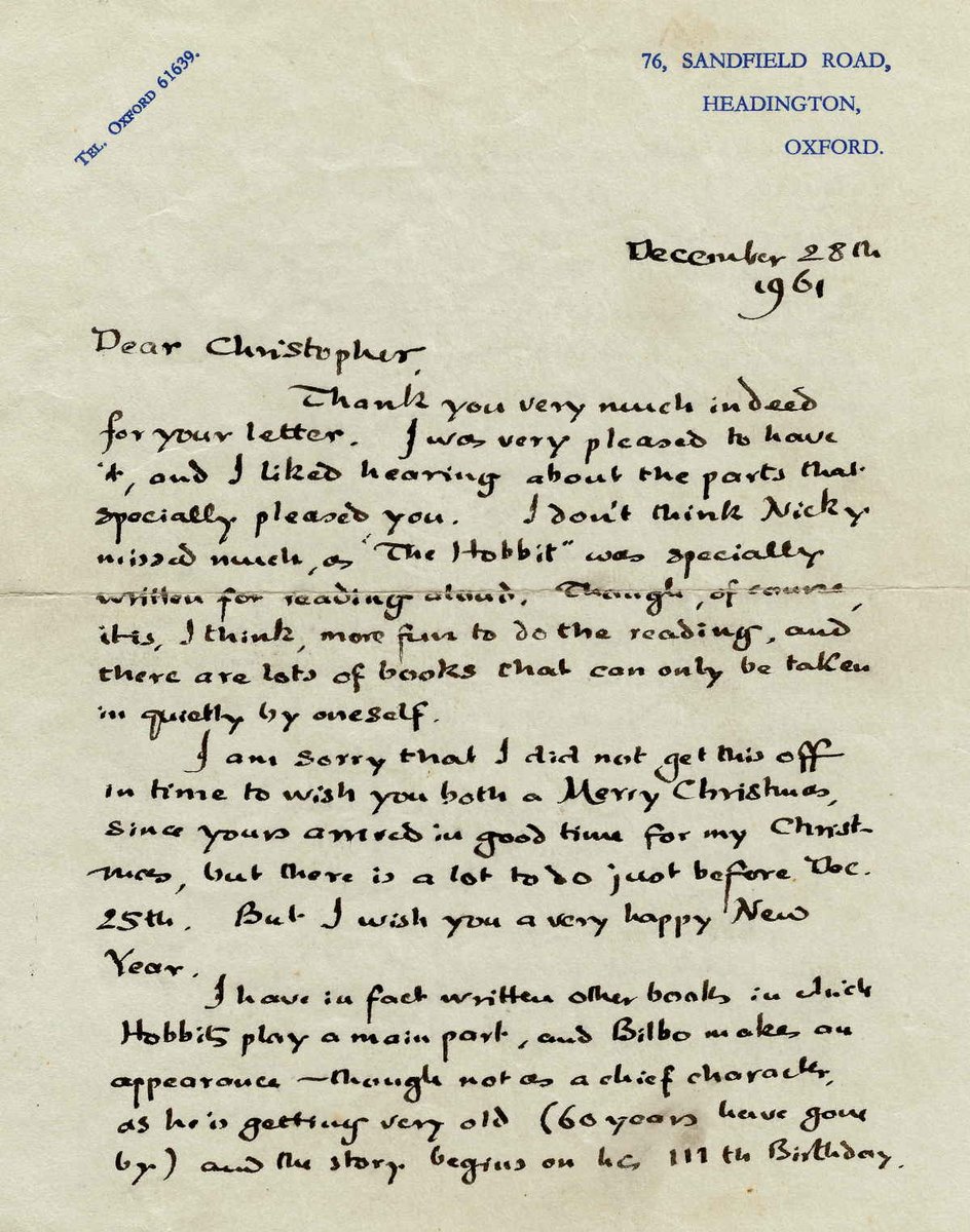 Venduta all'asta una 'nuova' lettera scritta da #jrrtolkien in persona nel Dicembre 1961 in cui parla de #lohobbit e de #ilsignoredeglianelli...