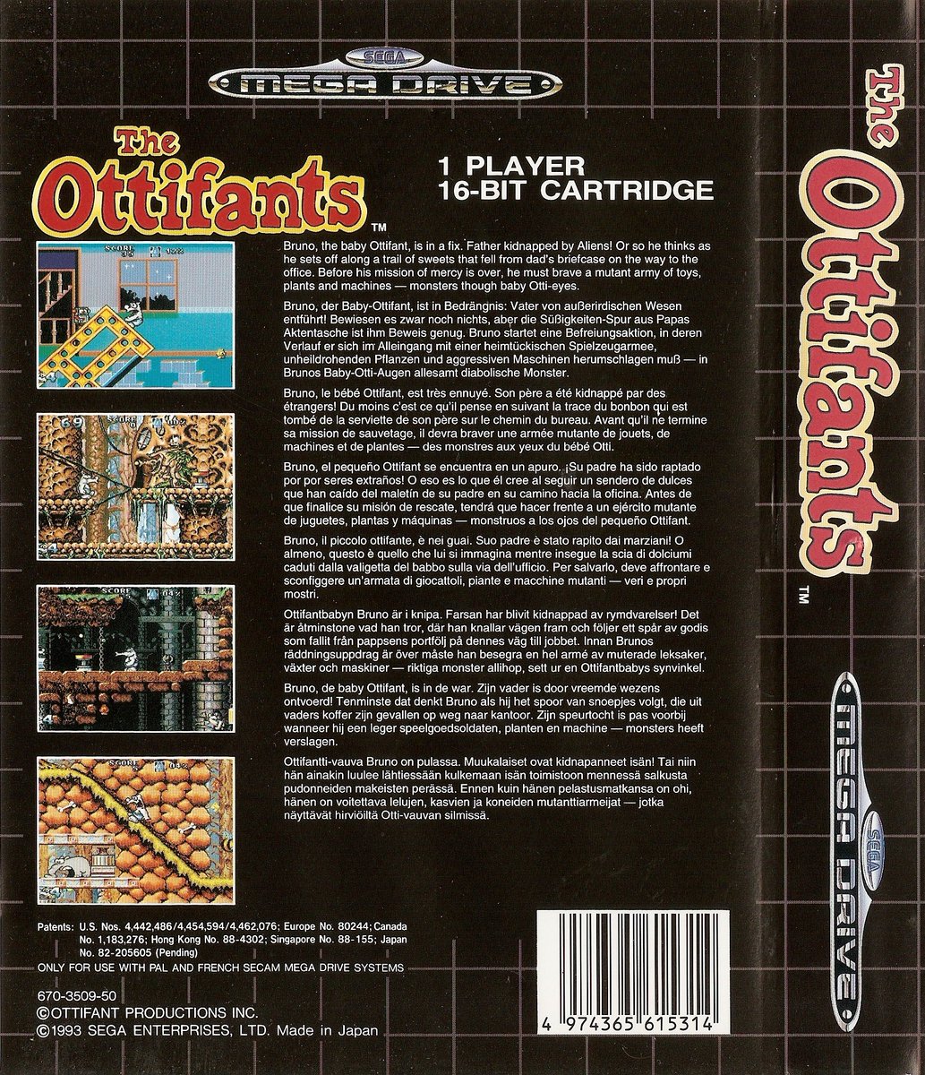 THE OTTIFANTS: In 1993 Bruno set out to rescue his dad from aliens. An action game for the Sega Mega Drive/Genesis, based on characters designed by Otto Waalkes, this also came to other formats. Did you ever follow a trail of sweets? #retrogaming #Sega #MegaDrive #90s #gaming