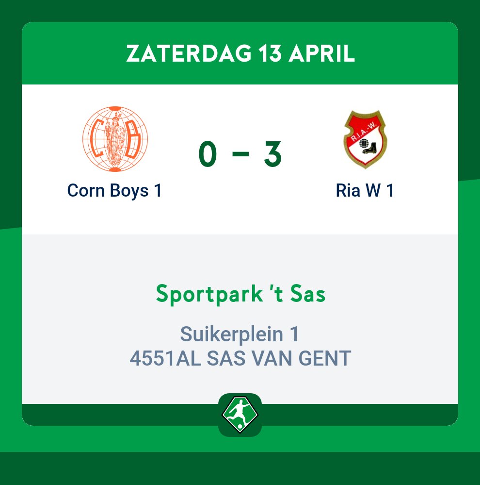 Corn Boys verliest van RIA-W 
We zakken naar de 7de plaats en zitten daarmee in de rode zone.
Nog 3 spannende wedstrijden te gaan.
#cornboyssasvangent
#OneTeamOneFamily