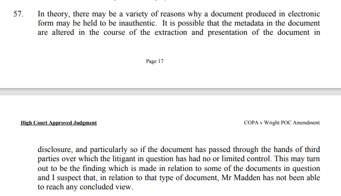 🚨COPA V WRIGHT ~ Madden Report (overwhelming evidence)

Honest question... what do you think the UK Court of Appea will think of things like this:

1: Patrick Madden admitted to receiving aid from Bird & Bird's in penning his expert report. (It's a glaring error, one that could…