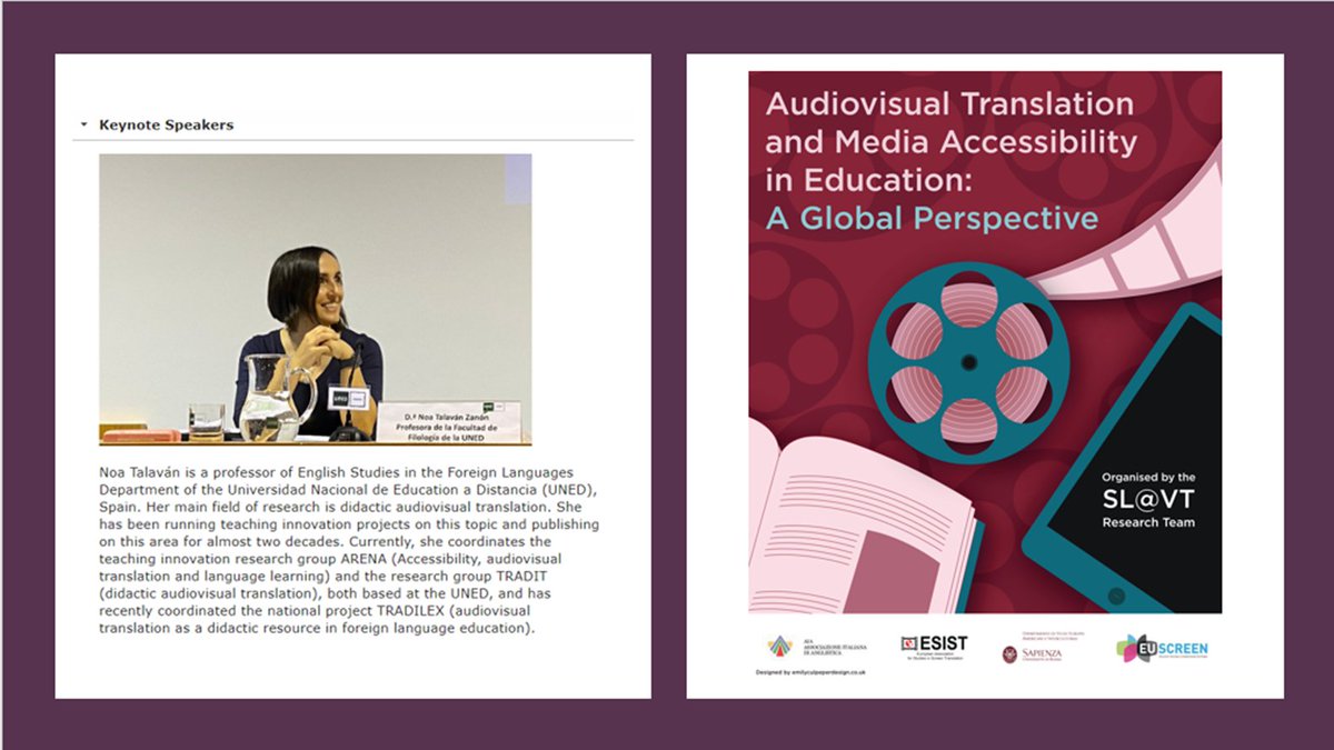 Roma, ci vediamo presto!
<a href="/NTALAVAN/">NOA TALAVAN</a> (<a href="/uned_filologia/">UNED_Filología</a>) impartirá una ponencia plenaria en el congreso "Audiovisual Translation and Media Accessibility in Education: A Global Perspective" que se celebrará en la <a href="/SapienzaRoma/">Sapienza Università di Roma</a> los días 5 y 6 de diciembre de 2024. 
¿Te lo vas a perder?