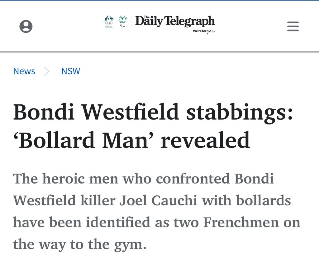 Yesterday, fake news merchant @aussiecossack claimed a RUSSIAN hero fought off the Bondi Junction attacker with a bollard. Today, the hero was identified as a Frenchman. Cossak blamed a Jew for the attack and then claimed a Russian saved the day—both complete bullshit. Lying…