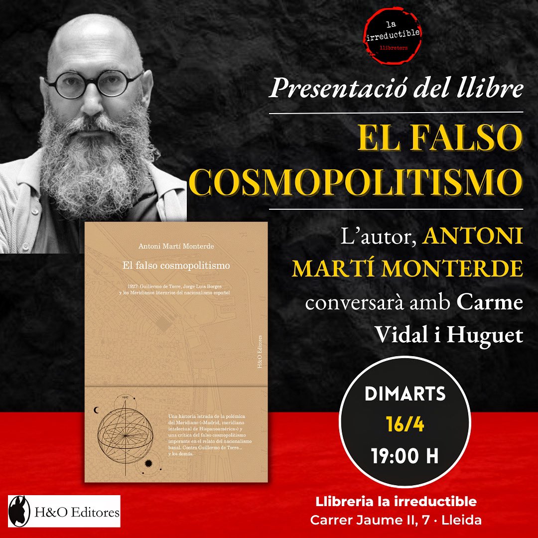 Dimarts tindrem el gran plaer de rebre al professor Antoni Martí Monterde (@Somiatwiter) per parlar-nos del seu nou llibre «El falso cosmopolitismo». Es tracta d’un estudi d’història comparada d’intel·lectuals, una investigació literària d primer ordre, on s’aborda el concepte ⬇️