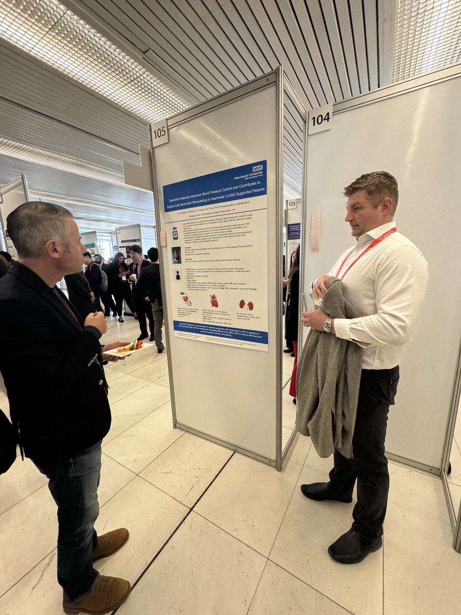 Dr Paul Callan from @MFTnhs with his poster showing improved blood pressure control and positive LV remodelling in patients supported with HM3 using Sacubitril-Valsartan. @ISHLT @MftTransplant @paulcallan843 @DrSteveShaw @jacquelynhooper