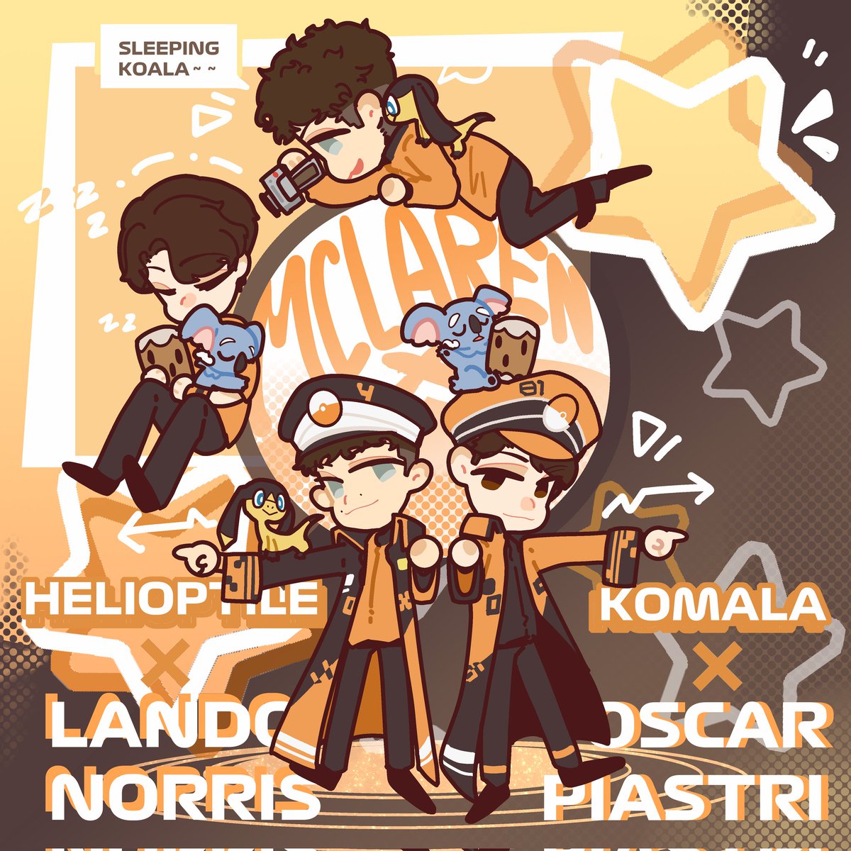 f1×pkm Mclaren.ver there has nothing than komala match with Oscar… 没有什么比树枕尾熊更适合pia的了👌 #f1 #f1fanart #Mclaren #oscarpiastri #landonorris