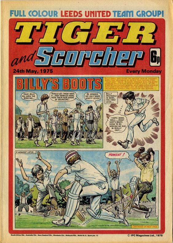 The cricket season is here! Take a look at bowler Billy Dane who we featured on this Tiger cover. Dead-Shot's old boots are making him bowl really fast!