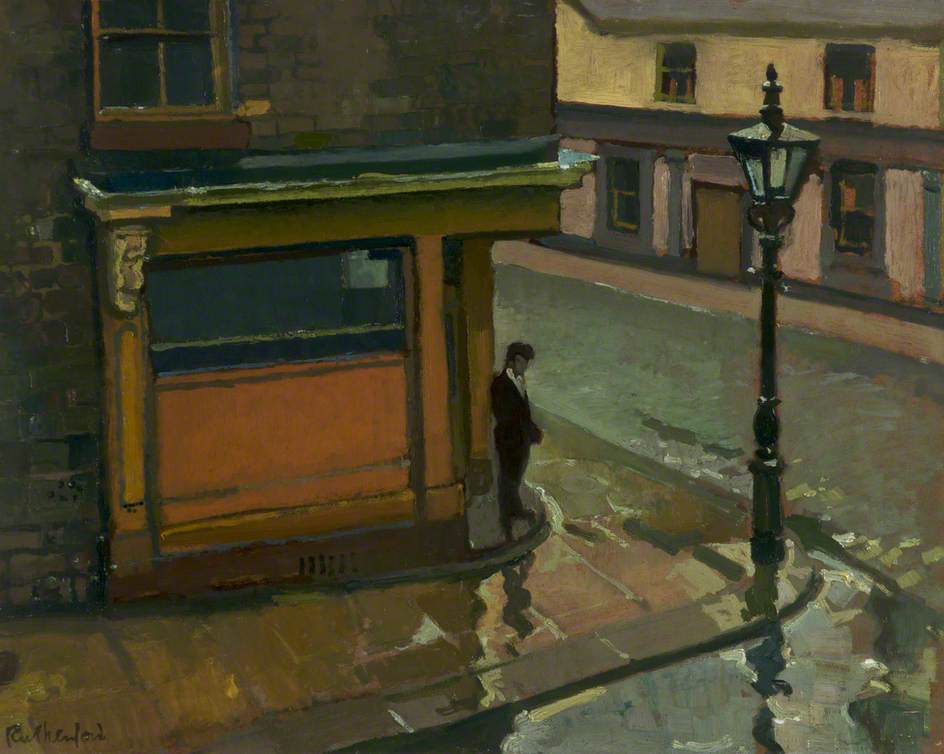 Sunday Afternoon, Hyde, by Harry Rutherford (1903-85), @SalfordMuseum. Rutherford was described by his teacher Walter Sickert as 'my intellectual heir and successor'. #NorthernArt