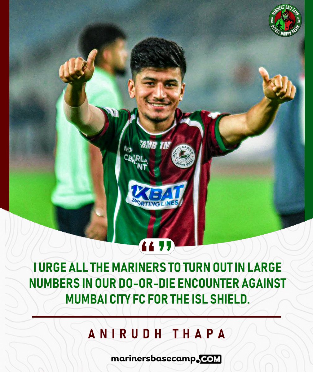 Dear Anirudh,

Don’t you worry lad... 
On Monday, VYKB gonna be the HOME OF THE 12th MAN‼️

We Got Your Back 💪🏼🟢🔴

#JoyMohunBagan #MarinersBaseCamp #UltrasMohunBagan #UltrasLife #UltrasMentality #Mariners #ISL10