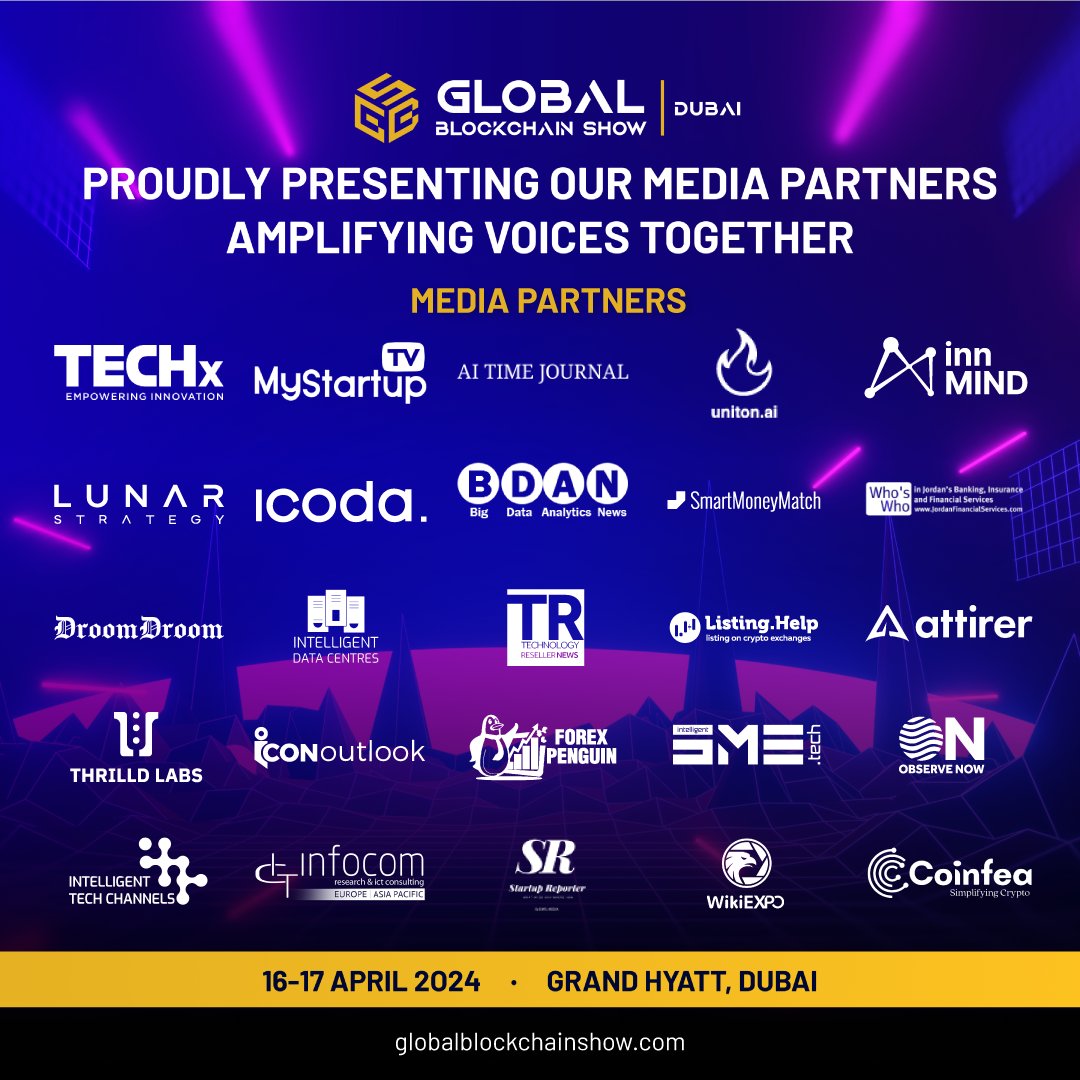 We're thrilled to announce some of our Esteemed Media partners who will be joining us for the Global Blockchain Show happening on 16th-17th April 2024 at Grand Hyatt Dubai. Explore the world of Blockchain, connect with influential speakers, leaders, and find new opportunities.