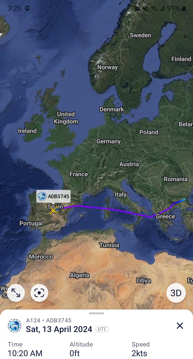 Borrowed7Time's tweet photo. Antonov Airlines An-124-100 UR-82007 #50801B as ADB3745 departed Burgas, Bulgaria &amp; landed at Torrejón Air Base in Spain.
@Dinlas3 https://t.co/bxiKBmmQSQ