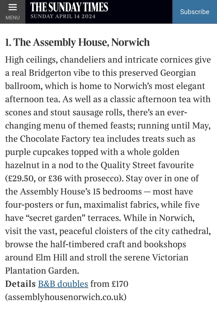 Thank you @LucyInTheSky22 and @VisitNorwich! Our team work so hard to offer spectacular teas in a building so beautiful it takes your breath away. Do come and see for yourselves! assemblyhousenorwich.co.uk/afternoon-tea/…