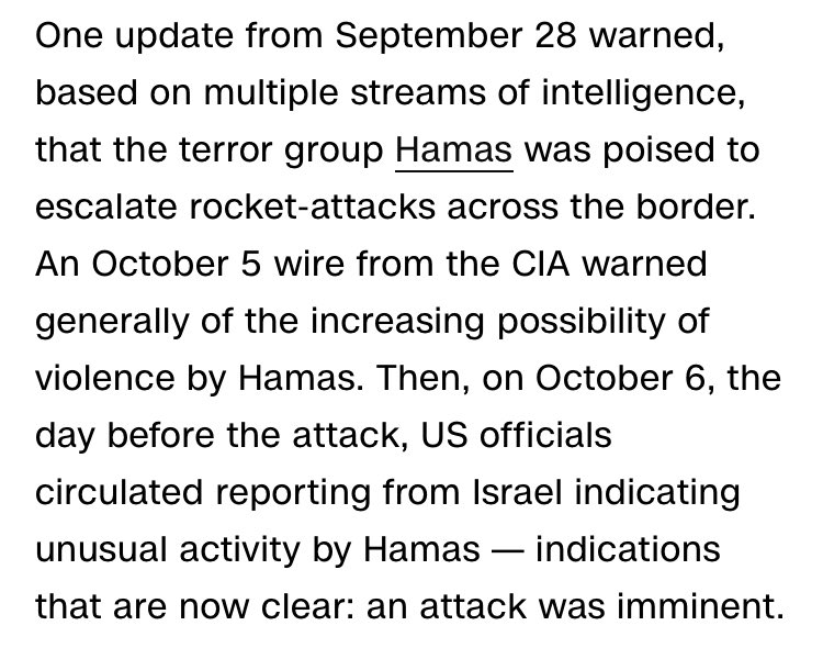 @zeta_globin 6hrs to react for one of the strictest borders in the world. IDF officials being told to strangely move away from strategic posts without explanation (those who insisted with questions were fired) before Oct 7, multiple formal warnings by US intelligence about a “high risk”