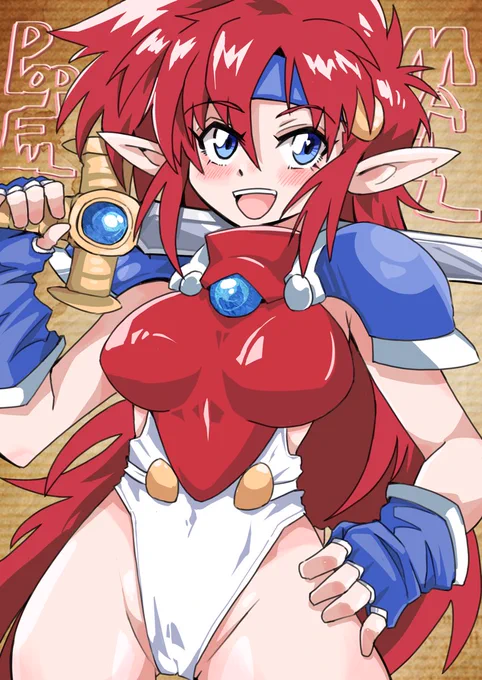 skeb ぽっぷるメイルのメイル赤毛エルフプレートアーマー指抜きグローブ白レオタード!ファルコムのお子様ランチ 