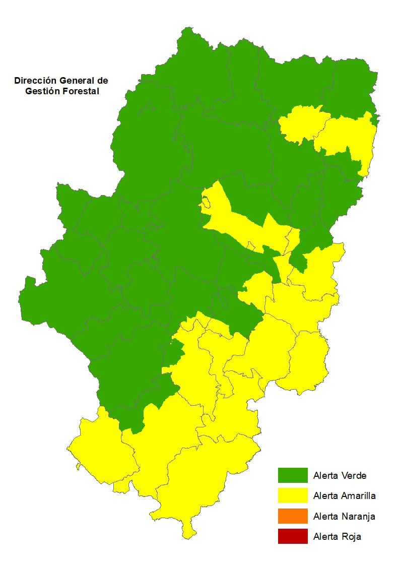 🟡 🔥Nivel de alerta amarilla por Peligro de Incendios Forestales en Aragón para hoy 14/04/24.