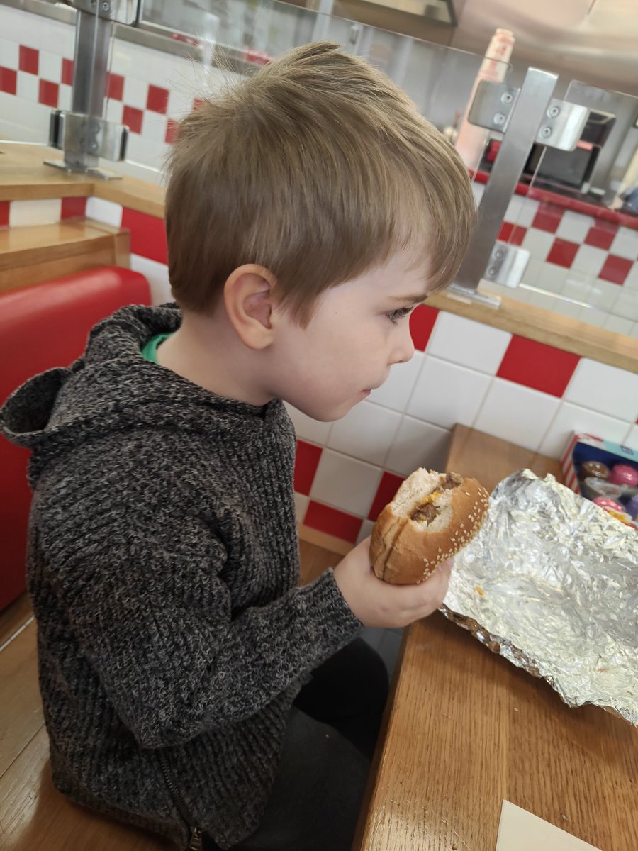 Little guys first trip to <a href="/FiveGuysUK/">Five Guys UK</a> and he very much approves.