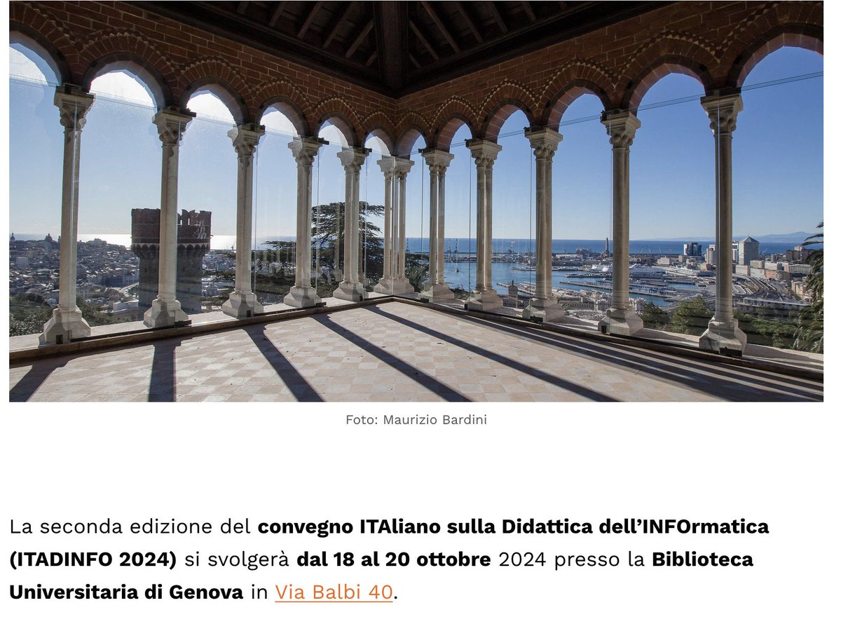 Dopo Bari è la volta di Genova, con la foto del Castello D’Albertis (qui la sua storia museidigenova.it/it/castello-da…). La seconda edizione del Convegno #Itadinfo si terrà dal 18 al 20 ottobre presso la Biblioteca Universitaria di Genova. Qui tutte le info: itadinfo.it