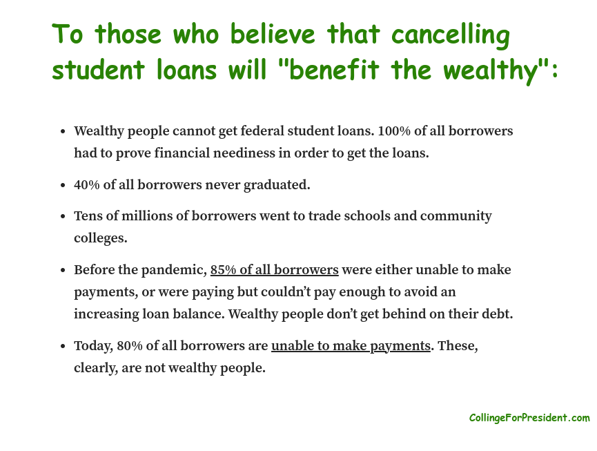 StudentLoanJus1's tweet photo. To everyone saying that cancelling #studentloans will "benefit the wealthy":

Just stop.