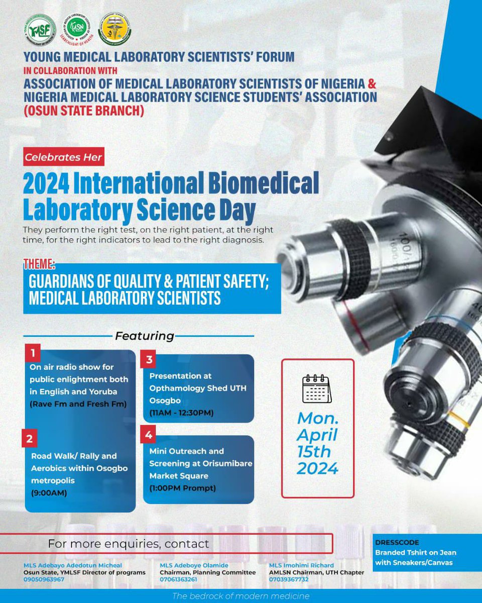 As we celebrate the unsung heroes of the scientific world; Biomedical Laboratory Scientists! 💉💉🔬. 

From our tireless work in diagnostic laboratories to groundbreaking research in the field, Biomedical Laboratory Scientists are essential to the advancement of medicine 
1/3