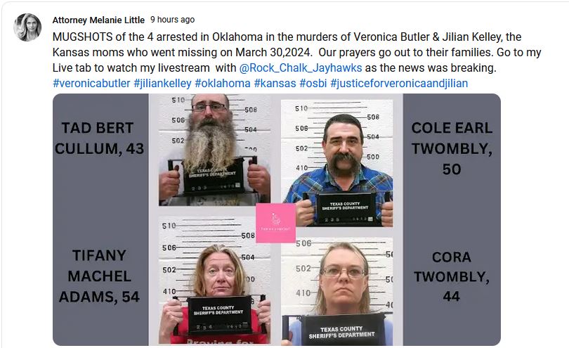 #AttorneyMelanieLittle @Rock_Chalk_Jayhawks #veronicabutler #jiliankelley #oklahoma #kansas #osbi #justiceforveronicaandjilian #missingmoms #VeronicaButler #JilianKelley