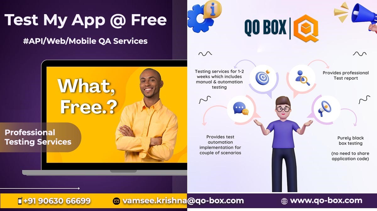 Test My App @ Free                                                                                                        #QOBOX #SoftwareTesting #QualityAssurance #QAAutomation #ManualTesting #TestingServices