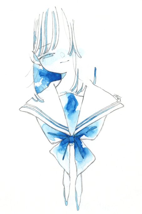 「blue hair half-closed eyes」 illustration images(Latest)