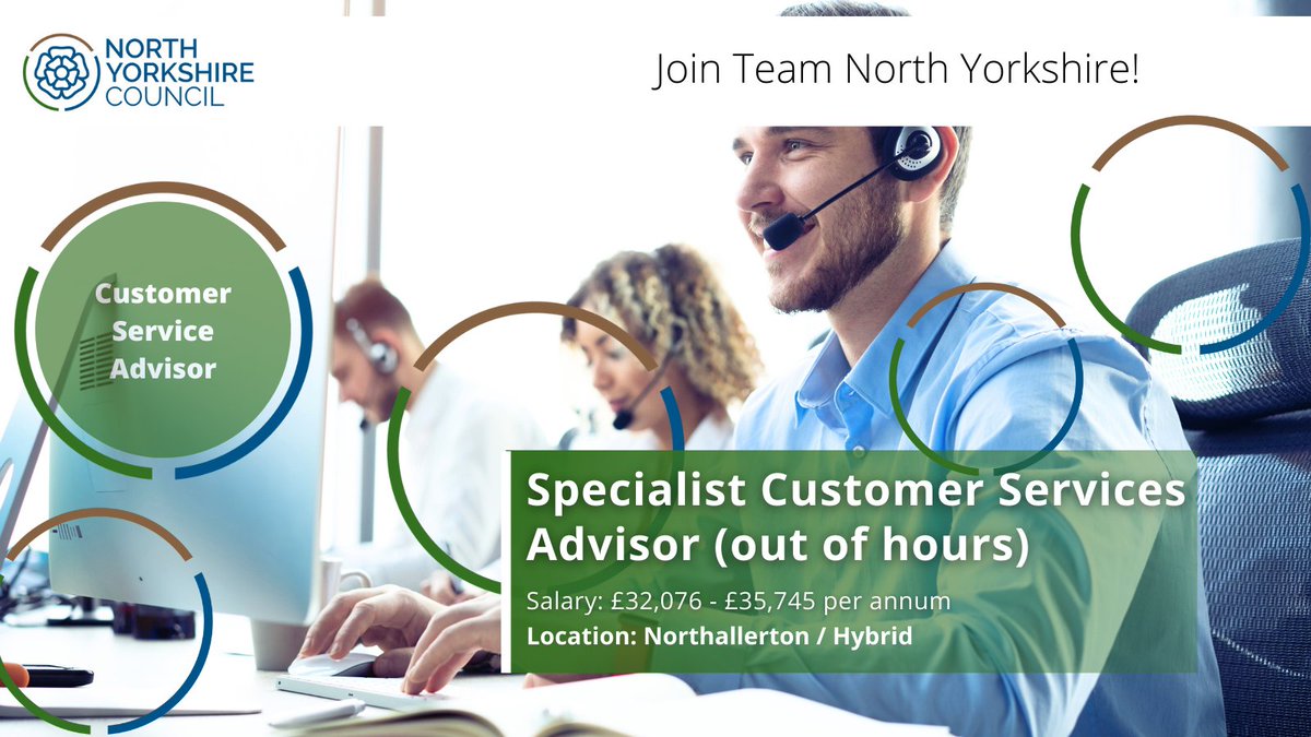 North Yorkshire Council are recruiting for a Specialist Customer Service Advisor Out of Hours. 📞

You will support the Emergency Duty Team for #NorthYorkshire and #York through a range of shift patterns to provide 24/7 coverage. 🙌

🔗 To apply, visit rebrand.ly/Customer-Servi…