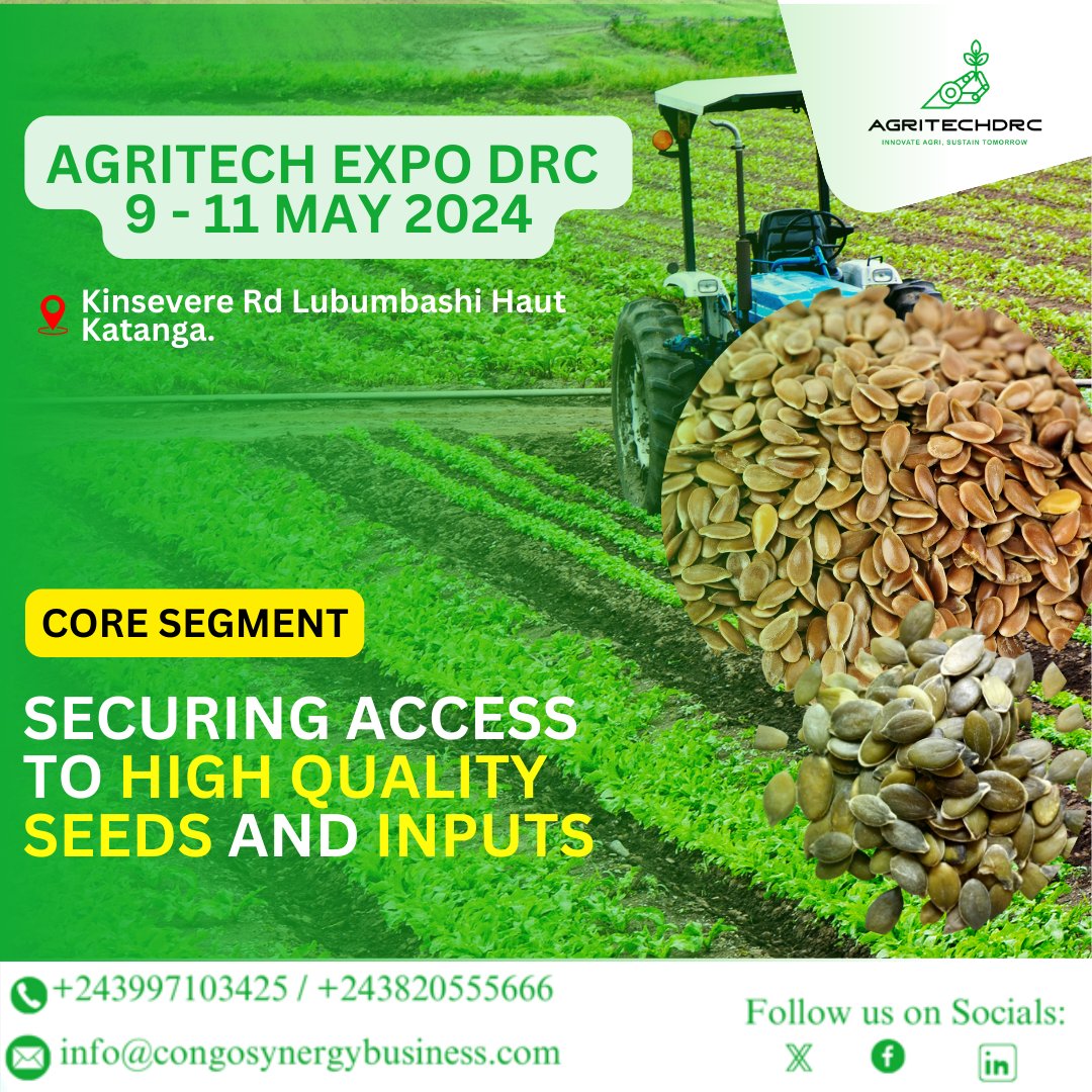 agritechexpodrc's tweet photo. Join us at the #Agritechdrc2024 and secure access to high-quality seeds and inputs for better farm yields. Don't miss out on this chance to showcase your brand and connect with potential buyers!

🗓 
Date: 9-11 May 2024
Venue: Kinsevere Rd Lubumbashi Haut Katanga.

#Agritech https://t.co/DP3XQ0iimh