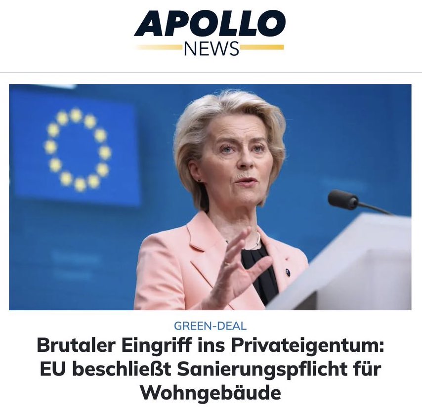 Die Enteignung geht in die nächste Runde…

#VonDerLeyen #EU #Sanierungspflicht