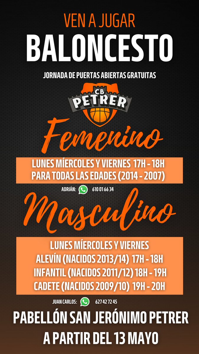¿Te apetece jugar a baloncesto y no te atreves? ¡Da el salto! A partir del 13 de mayo te esperamos en el pabellón San Jerónimo de Petrer🏀