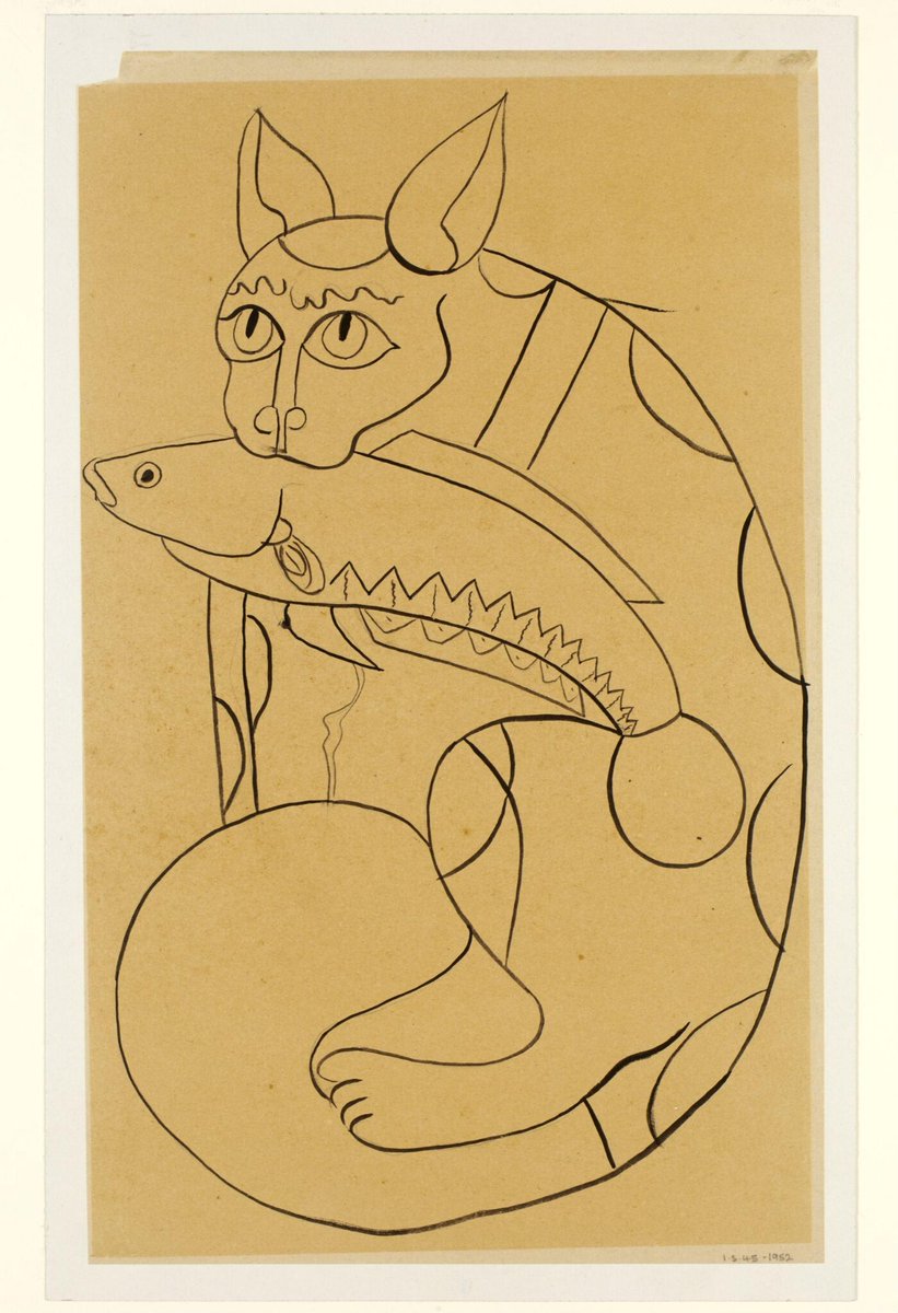 'A Kalighat line drawing of a cat with a fish in its mouth illustrating a Bengali proverb of Hindu priests publically abstaining from eating meat or fish but secretly indulging in private. Circa 1920.' May the Bengali humour and irreverence continue. Happy Bengali new year!