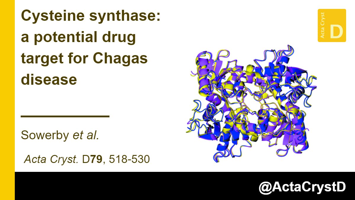 Today is #WorldChagasDay, which aims to raise awareness about this life-threatening NTD. Read about  the determination of multiple structures of cysteine synthase, a potential drug target 👉 doi.org/10.1107/S20597… @ActaCrystD @DurhamChemistry @Ariel_Lab #onehealth #openaccess