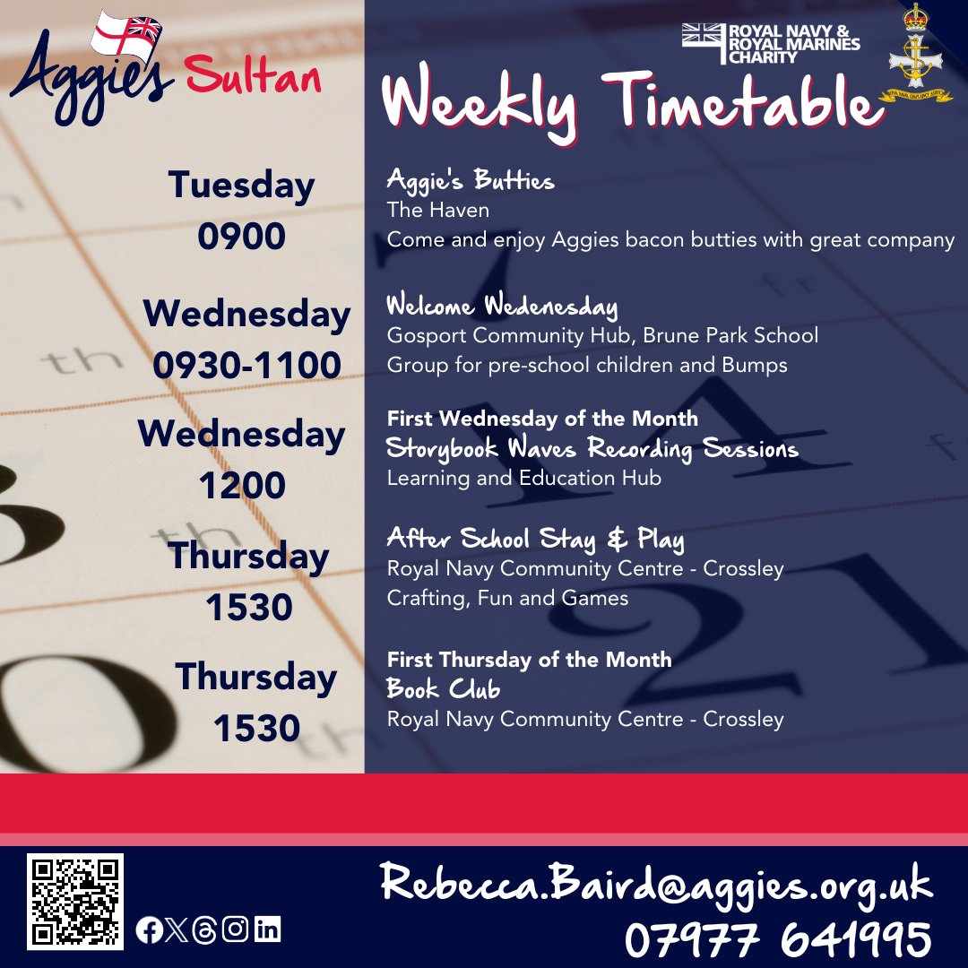 What's coming up at and around HMS Sultan! For more information email: Rebecca.baird@aggies.org.uk