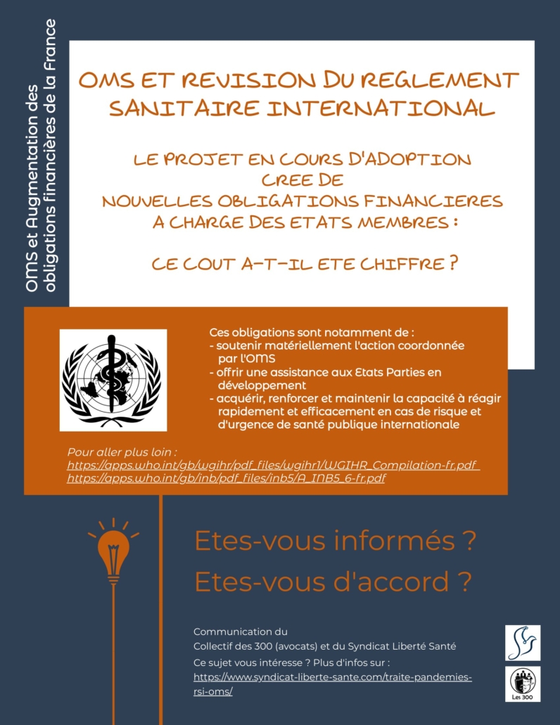 ⚕️🌐OMS : Traité Pandémies et RSI Augmentation des obligations financières de la France 📈💶 ➡️bit.ly/SLSactionOMS 🚨La révision du Règlement Sanitaire International (RSI) entraînerait de nouvelles obligations financières à la charge des États membres de l'OMS ! ℹ️…