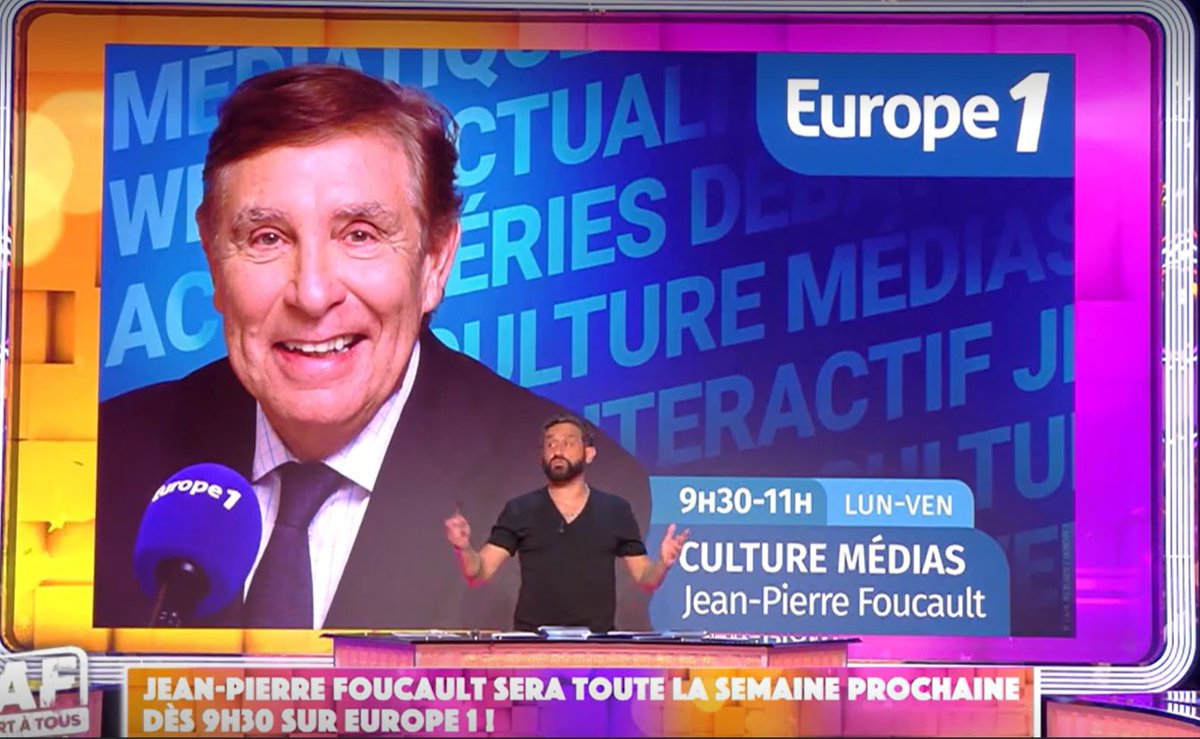 Lundi 15 Avril  de 9h30 à 11h sur <a href="/Europe1/">Europe 1</a>  invité exceptionnel pour la premier de <a href="/Foucault_JP/">Jean-Pierre Foucault</a>  dans l'émission Culture Médias  M. <a href="/Cyrilhanouna/">Cyril Hanouna</a> nos parrains de <a href="/AssosEmma/">lesbeauxyeuxd'emma</a>  de nouveau réunis.

Que du bonheur merci !!!!!