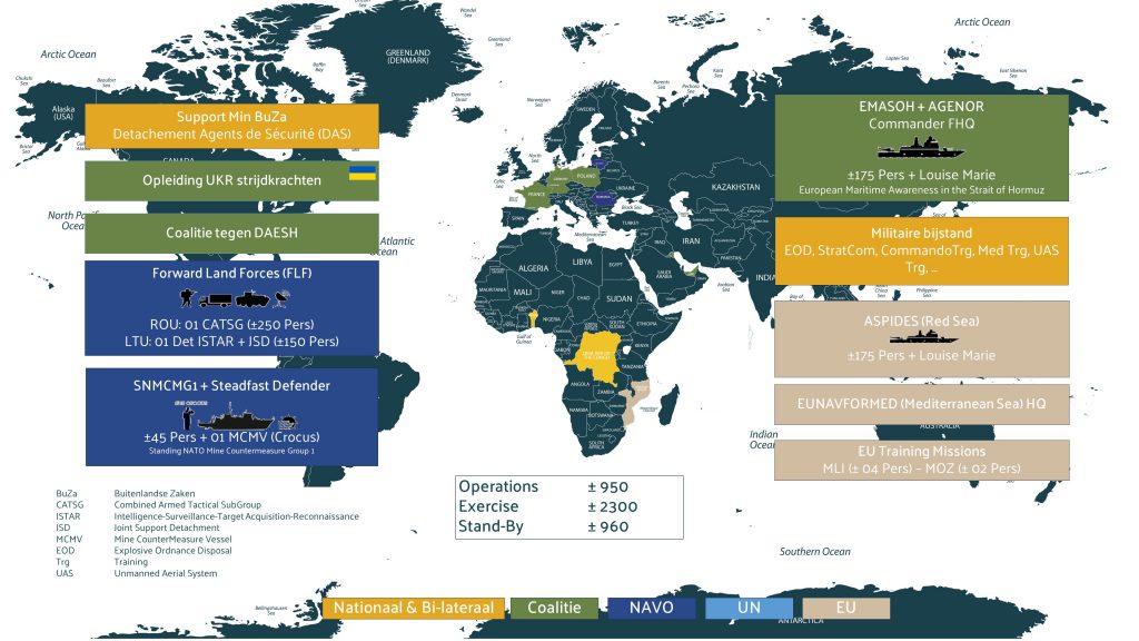 La carte ci-dessous fournit un aperçu actualisé du déploiement de nos militaires belges 🇧🇪, tant sur le territoire national qu’à l’étranger beldefnews.mil.be/decouvrez-la-c…