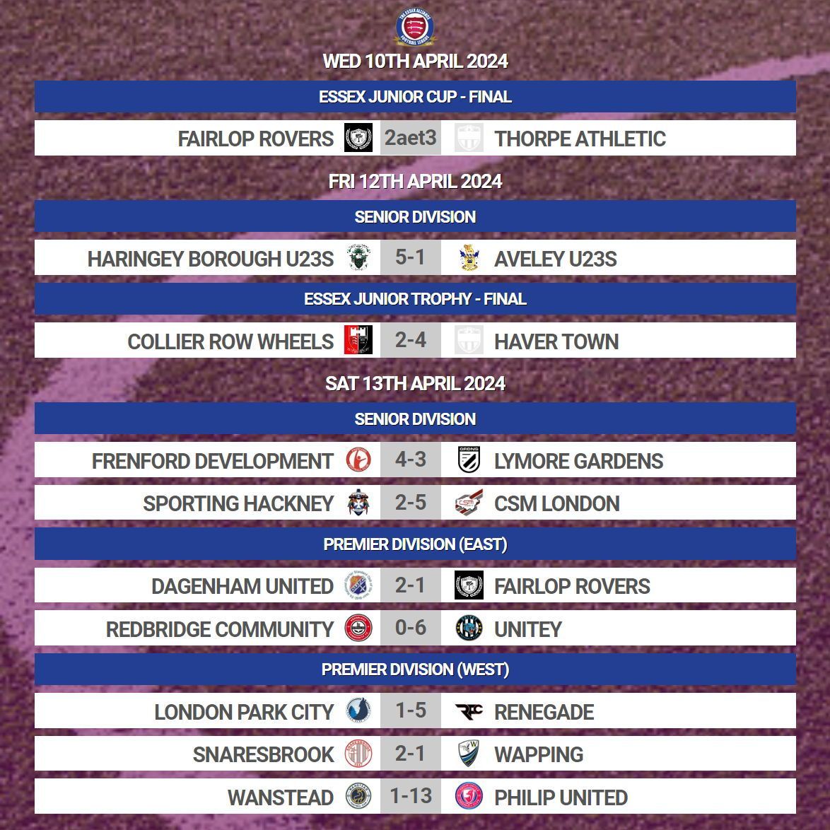 EssexAllianceFL's tweet image. All the #EAL results from yesterday and a busy midweek of football!

#Week35