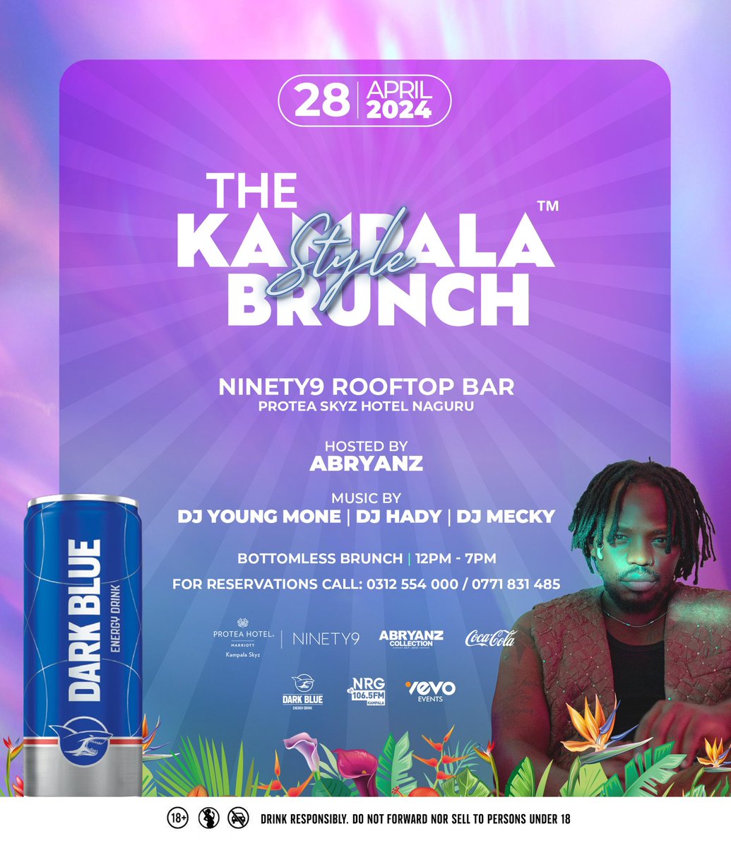 There is no limit to Bottomless🤌🏾 and @KampalaBrunch is the plot that does not limit your sense of fashion 🧣and your love for good vibes 😎 28th April @ProteaKampalaH @SkyzNinety9 ✌️ Make your reservations today. #KampalaStyleBrunch #NRGRadioUGLivesHere #NRGRadioUG