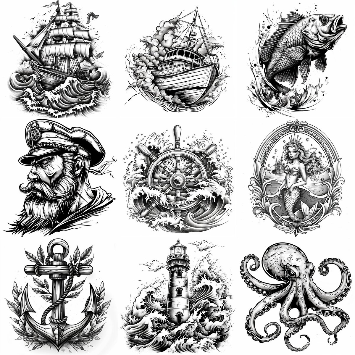 Nautical Tattoo Designs by saxman1 using #midjourney ⚓