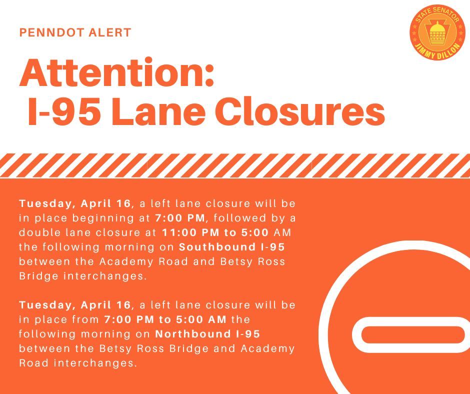 PennDOT has announced that paving operations are planned at night next week on Interstate 95 through the ongoing permanent reconstruction project at the Cottman Avenue Interchange in Northeast Philadelphia. Please be advised of the following travel restrictions.